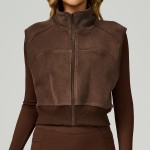 Women's winter warm  fleece vest sleeveless outer wear zipper sports top EWT2037